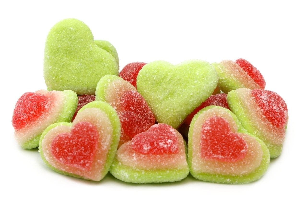 CARAMELLE GOMMOSE CUORE ITALIANO TRICOLORE GUSTO DI ANGURIA CONFEZIONE DA 100GR - Dolci pensieri gift