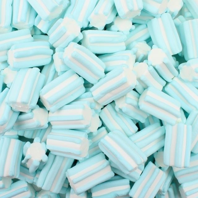 CARAMELLE GOMMOSE MARSHMALLOW STRIATO BIANCO AZZURRO CONFEZIONE DA 100GR - Dolci pensieri gift