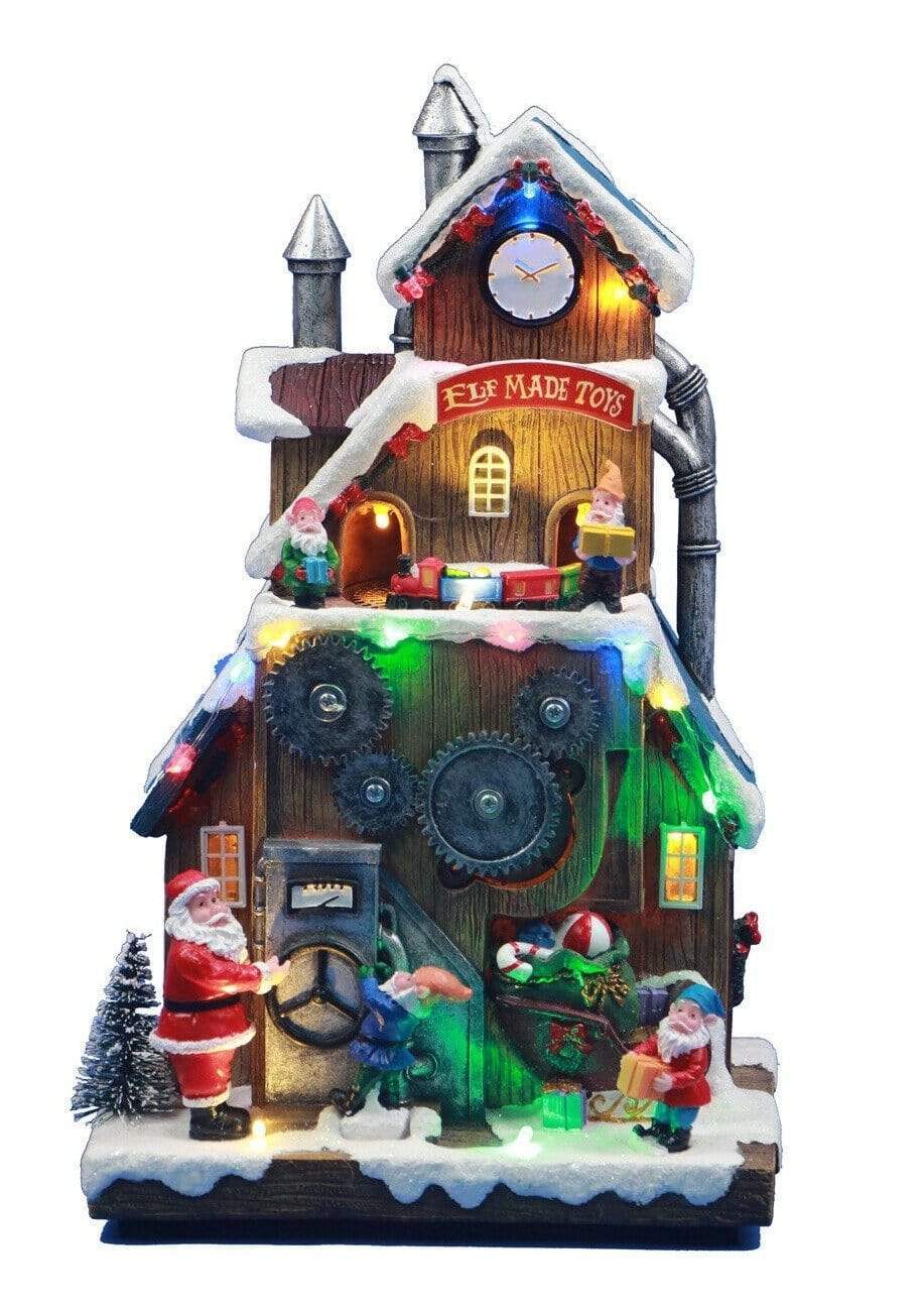 Carillon Natalizio Orologio officina con Babbo Natale e Elfi 28cm - Dolci pensieri gift