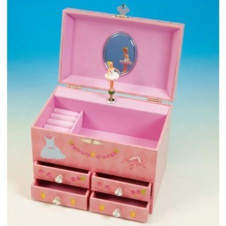 Carillon portagioie ballerina con 4 cassetti cofanetto rosa - Dolci pensieri gift
