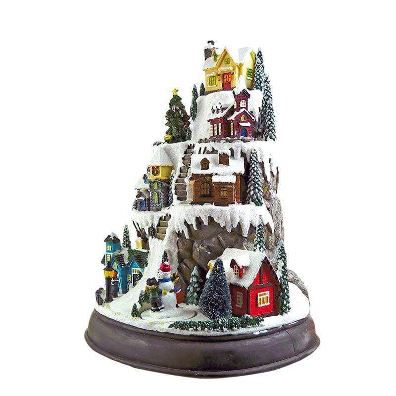 Carillon Villaggio Natalizio di montagna innevato con luci di Natale - Dolcipensierigift