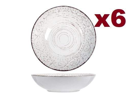 CASCINA set 6 Piatti Fondo in Ceramica Shabby chic Bianco 20 cm - Dolci pensieri gift