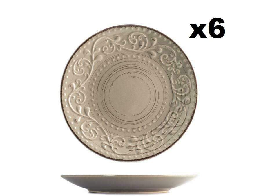 CASCINA set 6 Piatti Frutta in Ceramica Shabby chic Tortora 21cm - Dolci pensieri gift
