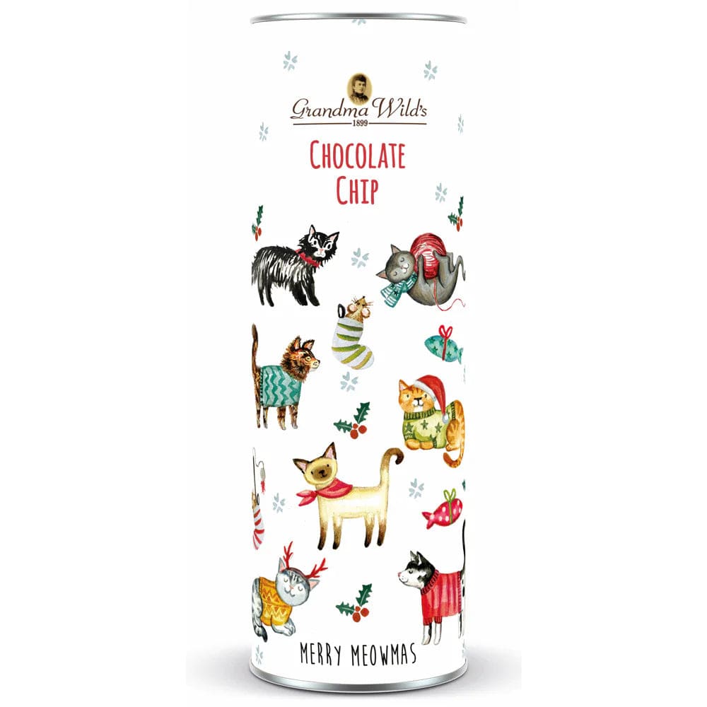 Confezione Biscotti INGLESI CON GOCCE DI CIOCCOLATO 200gr tubo in latta Decorazione Gatti - Dolci pensieri gift