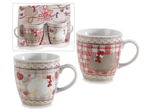 Dolci pensieri gift Confezione regalo 2 tazzine porcellana "Country Life" Misure: Tazzina: Ø 5,5 cm x 6 H Capacità: 80 ml - Confezione: 16 x 5,5 x 10,5 H - Con design a 360° Assortimento: 2 fantasie