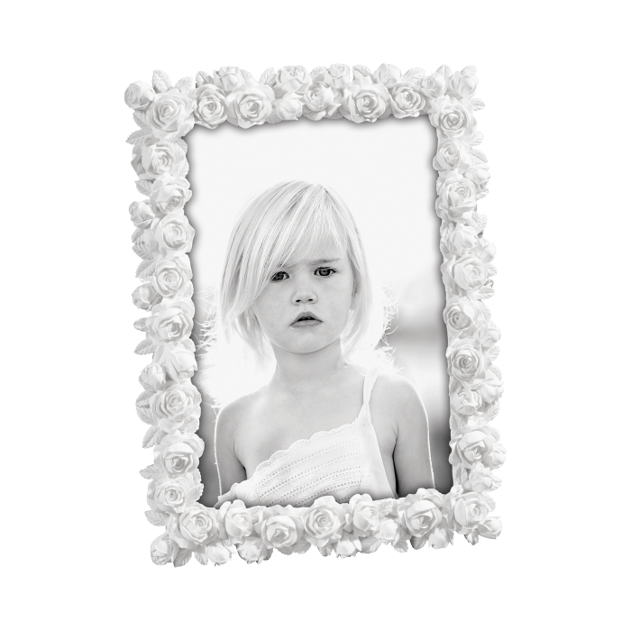 Cornice Portafoto in Resina Decorazione Tema Boccioli Colore Bianco 10x15 cm - Dolci pensieri gift