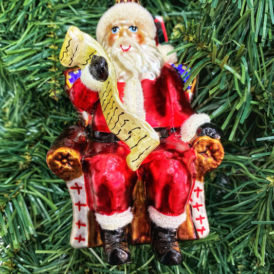 Decorazione Albero di Natale in vetro BABBO NATALE CON LISTA 12x7 cm - Dolci pensieri gift