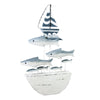 Decorazione in legno SEA Barca a vela con Pesci base toni Blu e Bianco 24 x 7 x 40h - Dolci pensieri gift