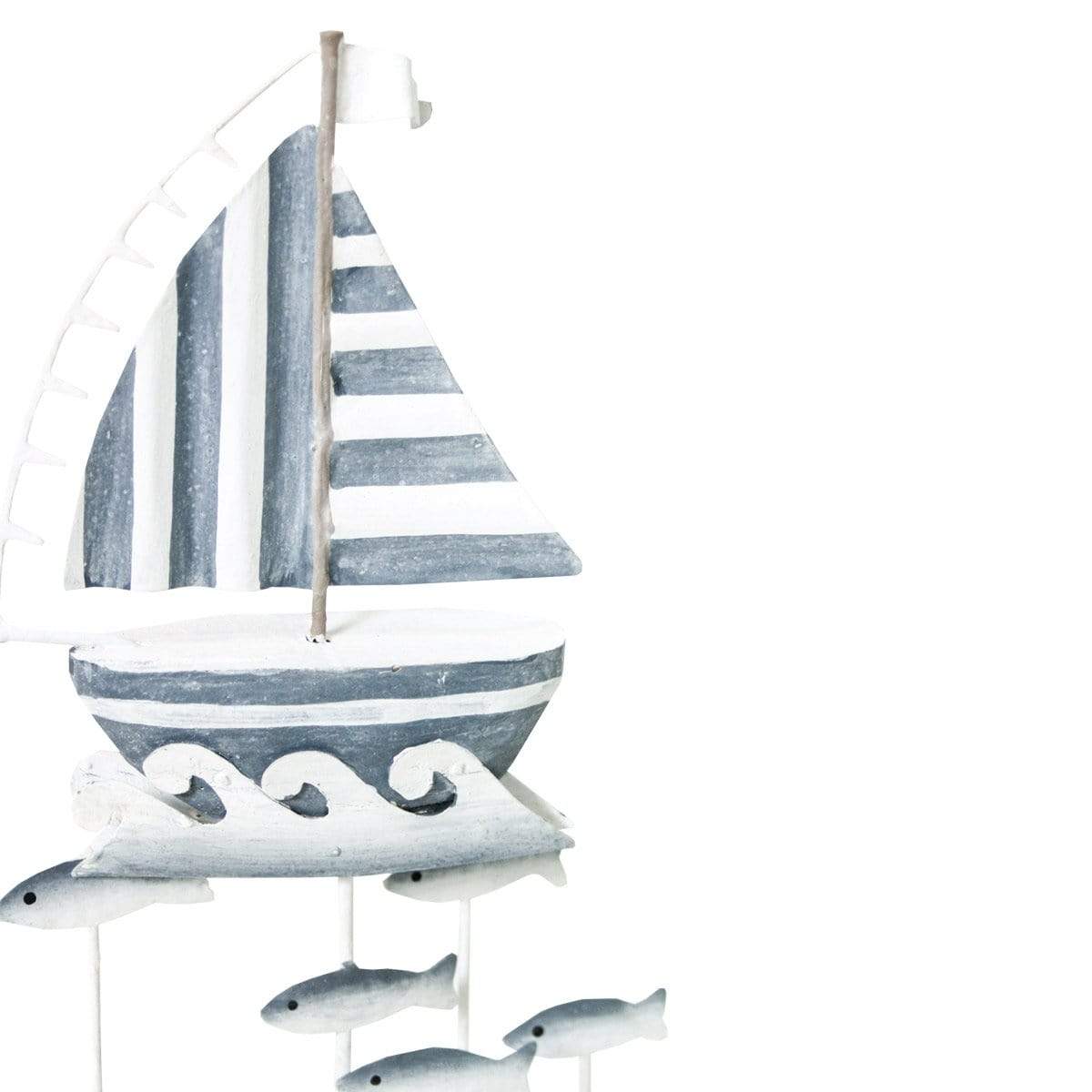 Decorazione SEA in Legno Barca a Vela Rigata con Pesci toni blu e bianco 15 x 4 x 27h - Dolci pensieri gift