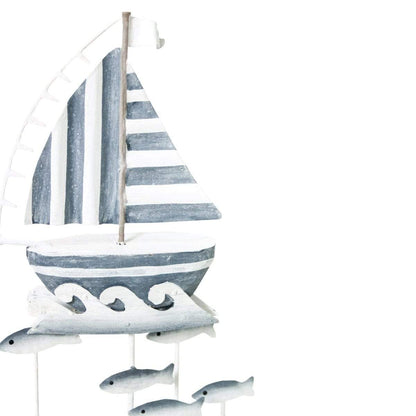Decorazione SEA in Legno Barca a Vela Rigata con Pesci toni blu e bianco 15 x 4 x 27h - Dolci pensieri gift