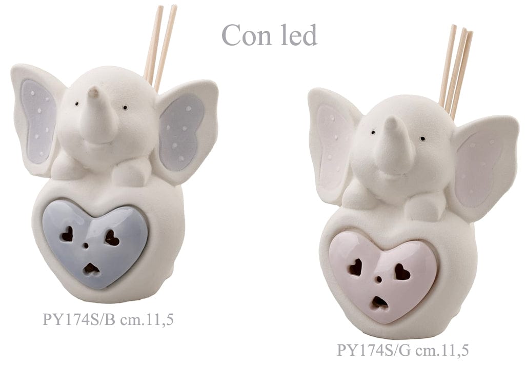 Diffusore ceramica elefante CUORE BOY AND GIRL con led m.11,5 in box 1*24 - Dolci pensieri gift