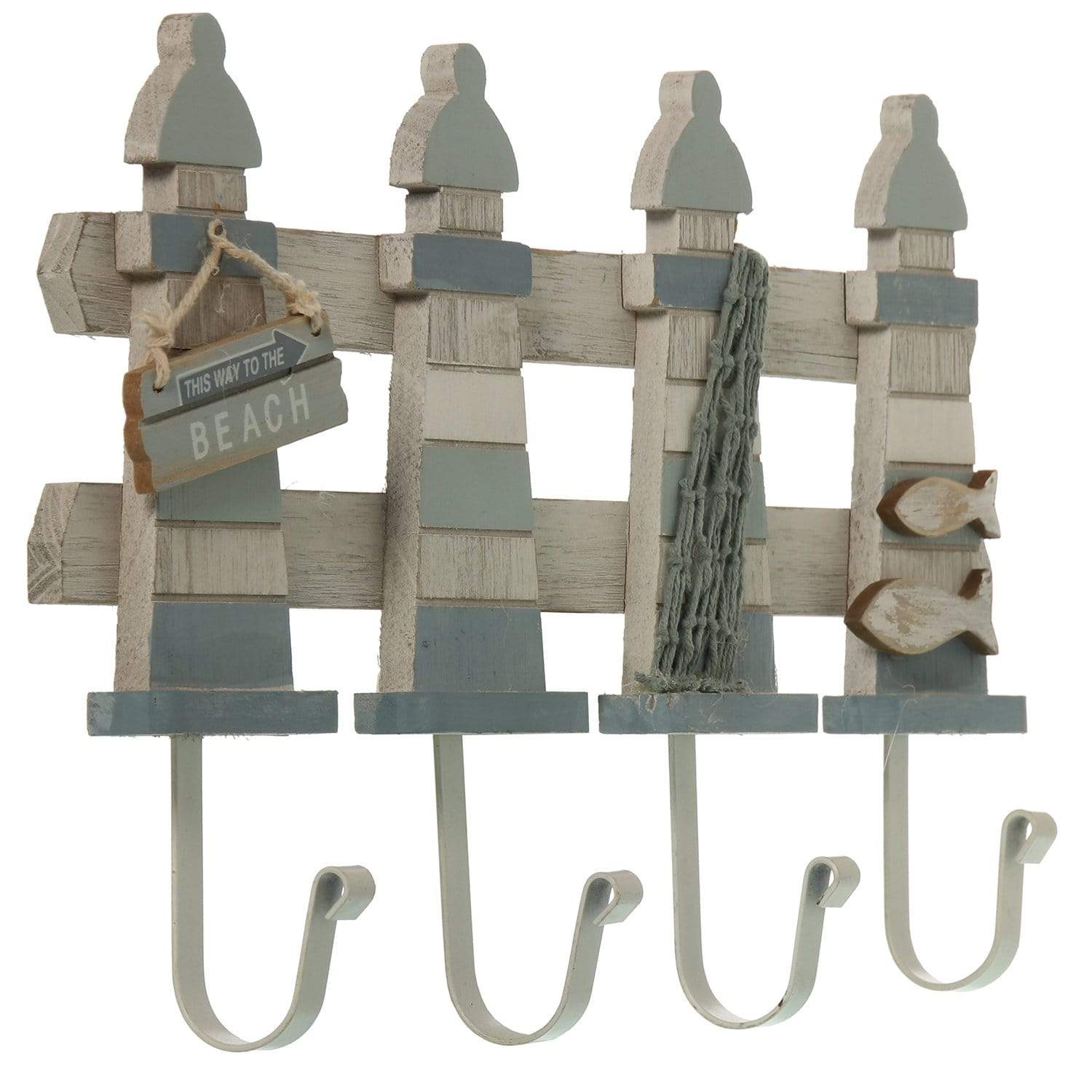 Ischia appendiabiti 4 ganci con Faro Spiaggia in Legno 39,5x55x5cm - Dolci pensieri gift