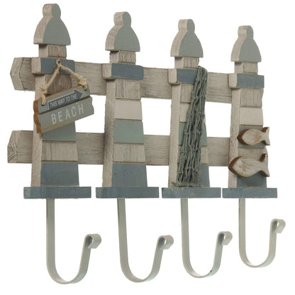 Ischia appendiabiti 4 ganci con Faro Spiaggia in Legno 39,5x55x5cm - Dolci pensieri gift