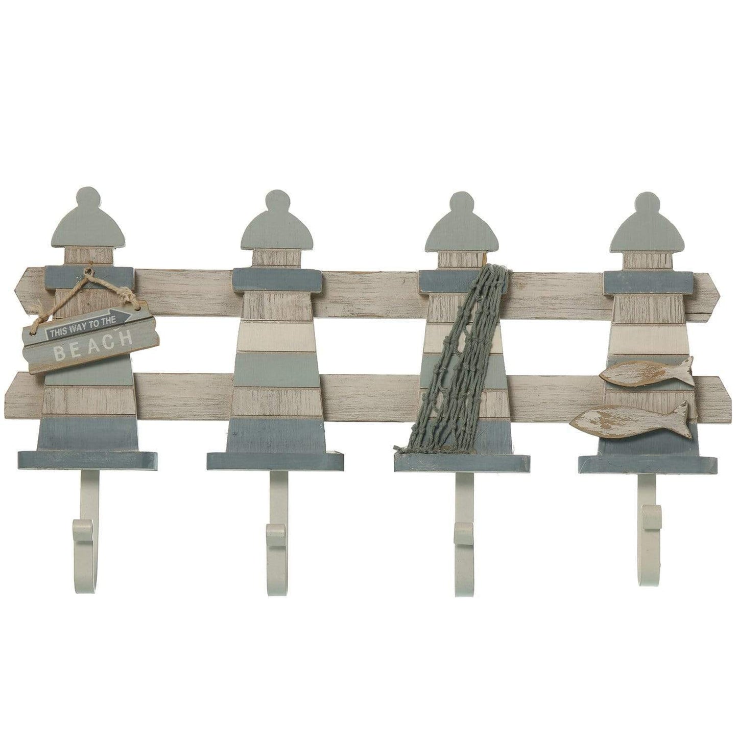 Ischia appendiabiti 4 ganci con Faro Spiaggia in Legno 39,5x55x5cm - Dolci pensieri gift