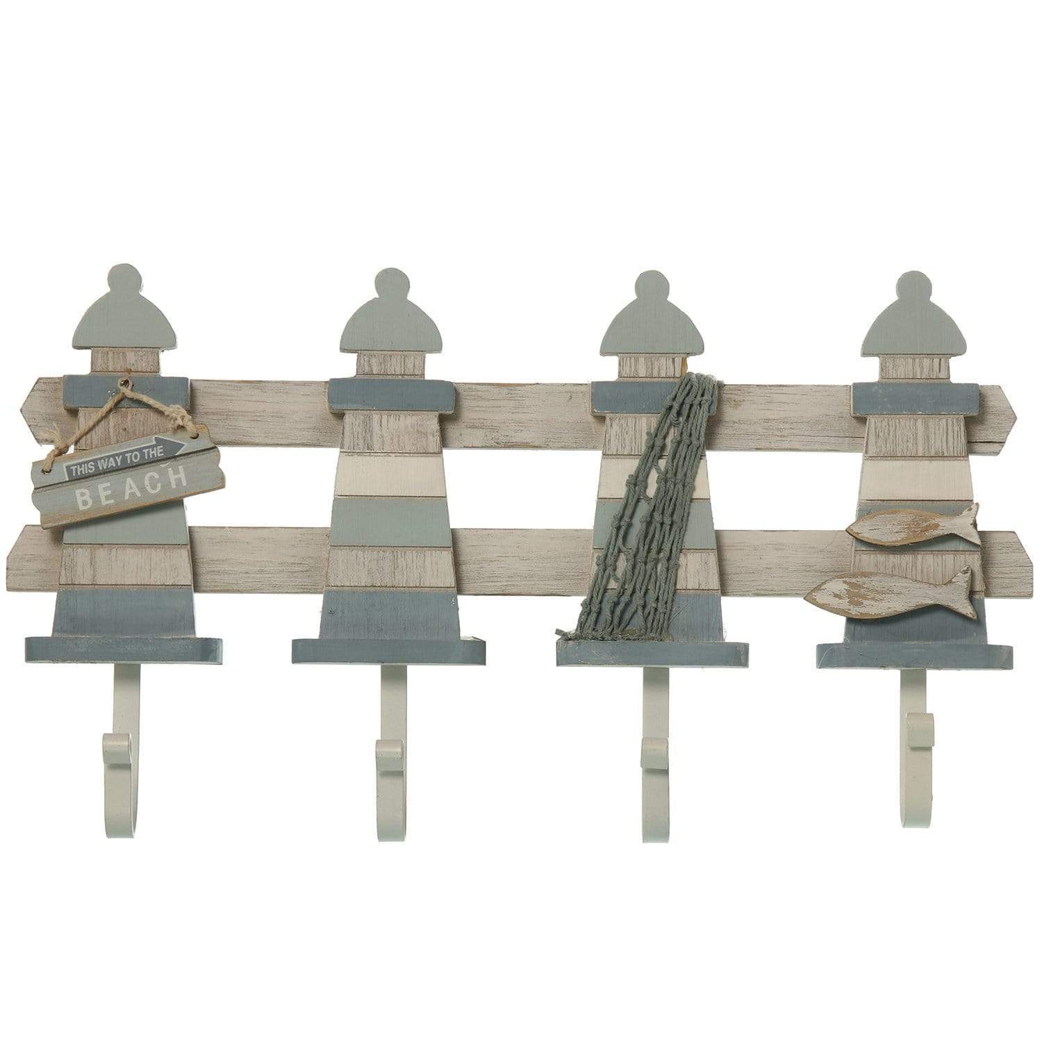 Ischia appendiabiti 4 ganci con Faro Spiaggia in Legno 39,5x55x5cm - Dolci pensieri gift
