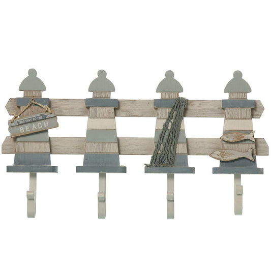 Ischia appendiabiti 4 ganci con Faro Spiaggia in Legno 39,5x55x5cm - Dolci pensieri gift