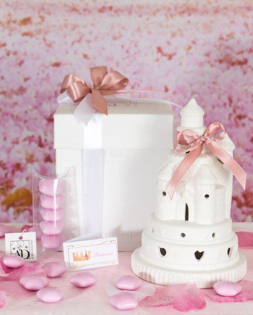 Lampada led a forma di Castello realizzata in fine porcellana bianca, linea “Princess - Dolci pensieri gift