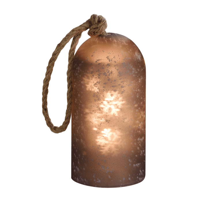 Campana Lanterna Natalizia in vetro Marrone con Decorazione Rotazione luci led 19 cm - Dolci pensieri gift