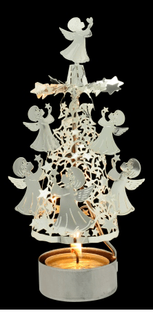 Lanterna Porta Candela Piramide giostrina con rilievi argentato ALBERO DI NATALE CON ANGELI - Dolci pensieri gift