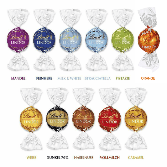 Lindt Lindor 10 varietà mix per 11 palline Taglia Caramello Mango Fragola Bianco 70% 500gr - Dolci pensieri gift