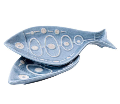 MEDITERRANEO Piatto PESCE AZZURRO In Ceramica Colore Blu e Bianco 32 cm - Dolci pensieri gift