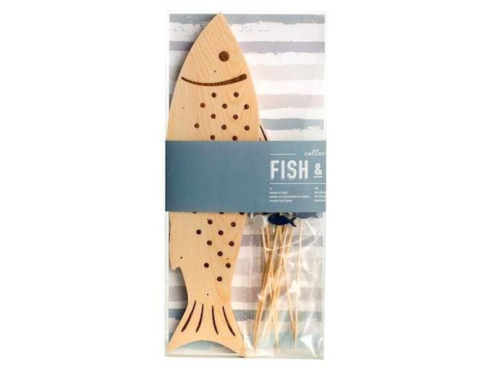 Mediterraneo Vassoio pesce in legno per antipasti con stuzzicadenti decorati 25 cm - Dolci pensieri gift
