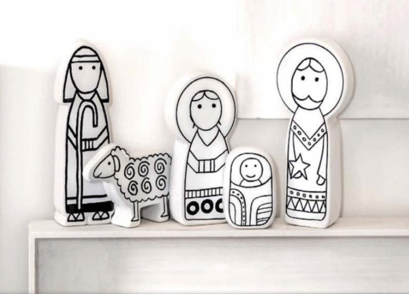 Natività moderna sacra famiglia presepe 5 pz in porcellana bianco e nero design moderno - Dolci pensieri gift