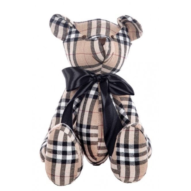 Dolci pensieri gift ORSETTO TARTAN STOFFA NERO CREMA BIANCO DETTAGLIO FIOCCO NERO 40 CM
