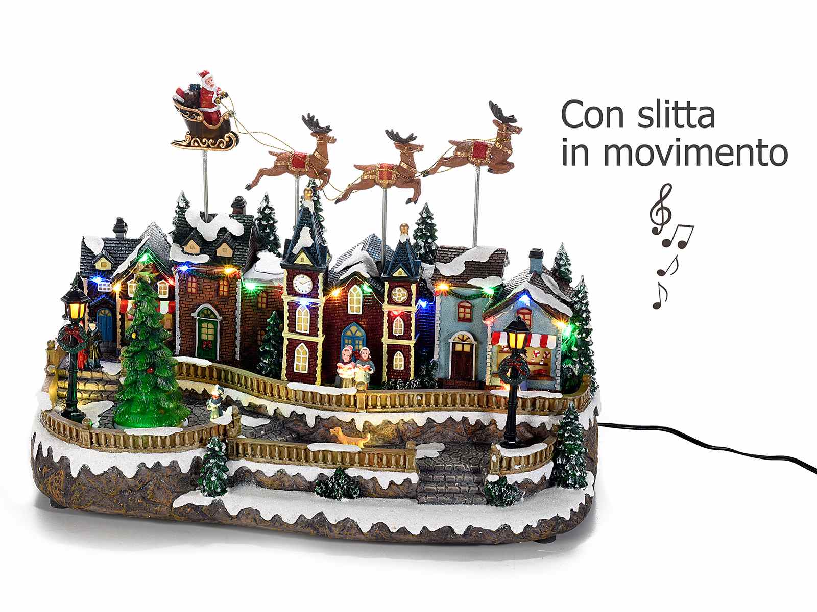 Paesaggio natalizio con movimento, luci multicolore e musica - Dolci pensieri gift