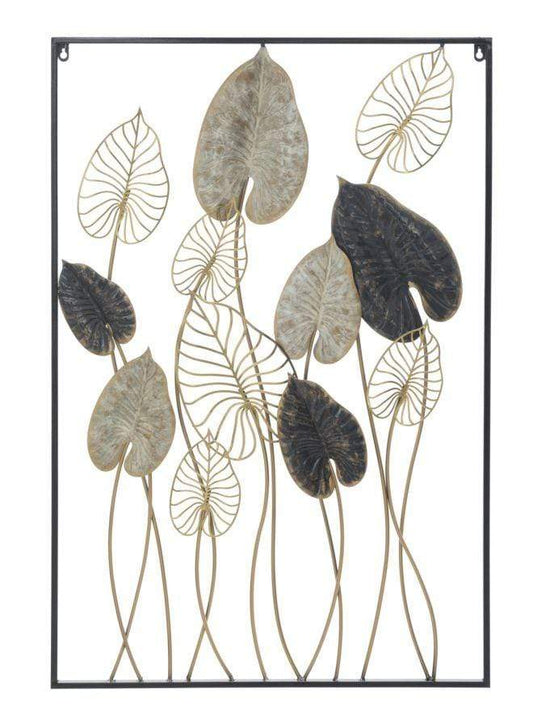 Pannello rettangolare in Ferro con Foglie in metallo 66 X 4,5 X 100 cm - Dolci pensieri gift