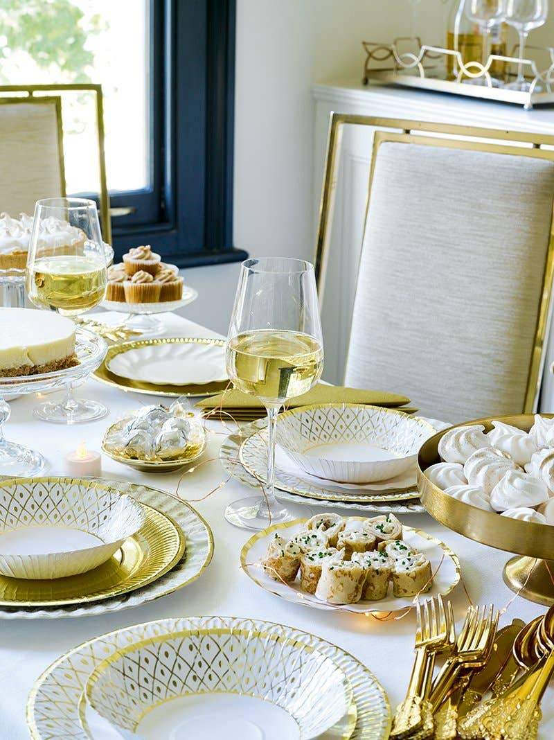 Piatti carta per feste e party bioanchi e dorati effetto porcellana - Dolci pensieri gift
