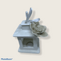 Porta candela bianco in porcellana shabby chic con rosa 12 cm H - Dolci pensieri gift
