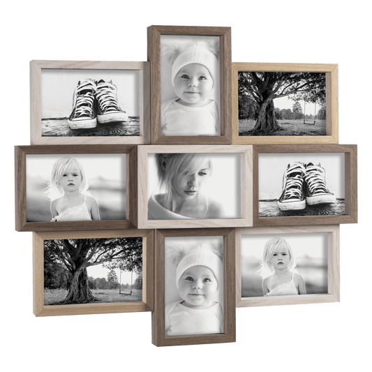 Portafoto multiplo in legno da muro. Adatto a contenere 9 foto - Dolci pensieri gift