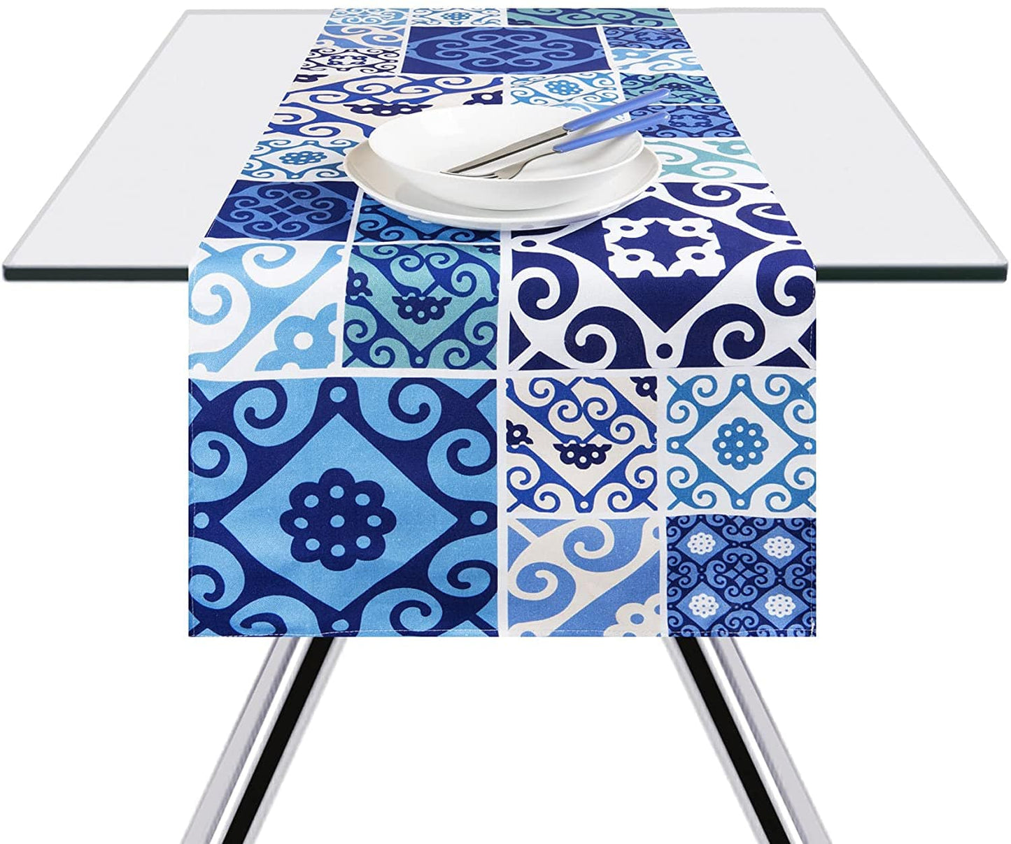 PORTO CERVO Runner da Tavola in Cotone colore blu,azzurro,bianco 45x140 cm - Dolci pensieri gift