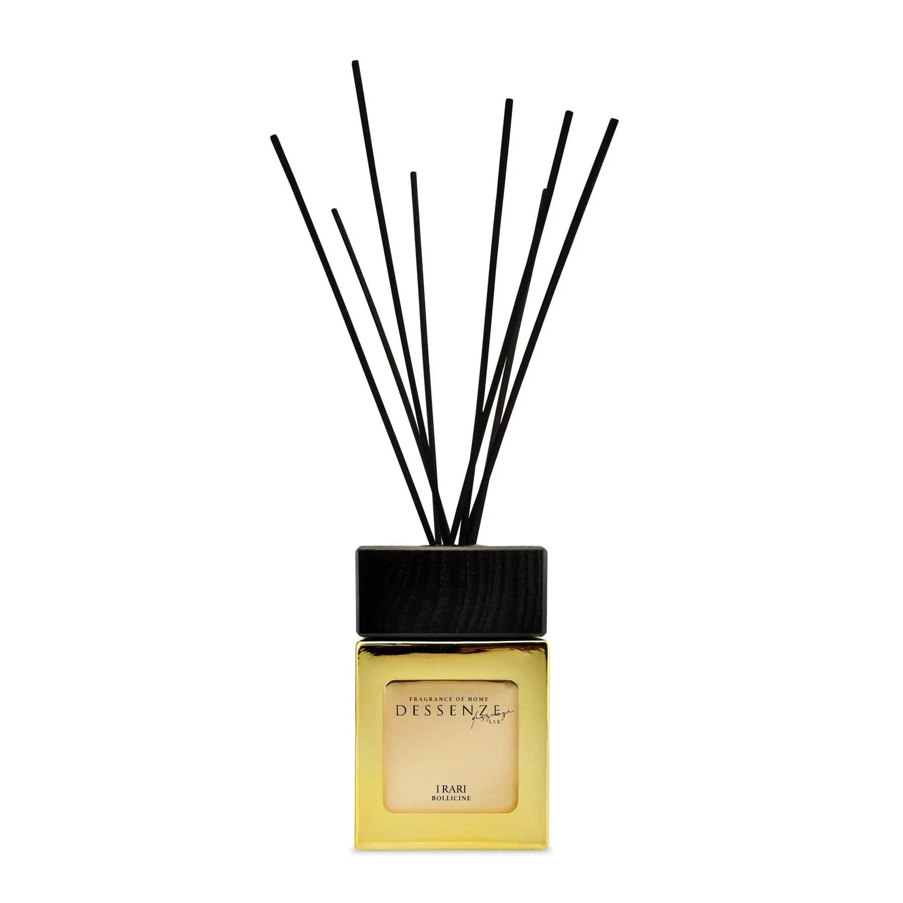 PROFUMATORE PER AMBIENTE CON BASTONCINI I RARI – Bottiglia oro FRAGRANZA BOLLICINE - Dolci pensieri gift