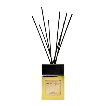 PROFUMATORE PER AMBIENTE CON BASTONCINI I RARI – Bottiglia oro FRAGRANZA SPEZIE E AGRUMI 100 ML - Dolci pensieri gift