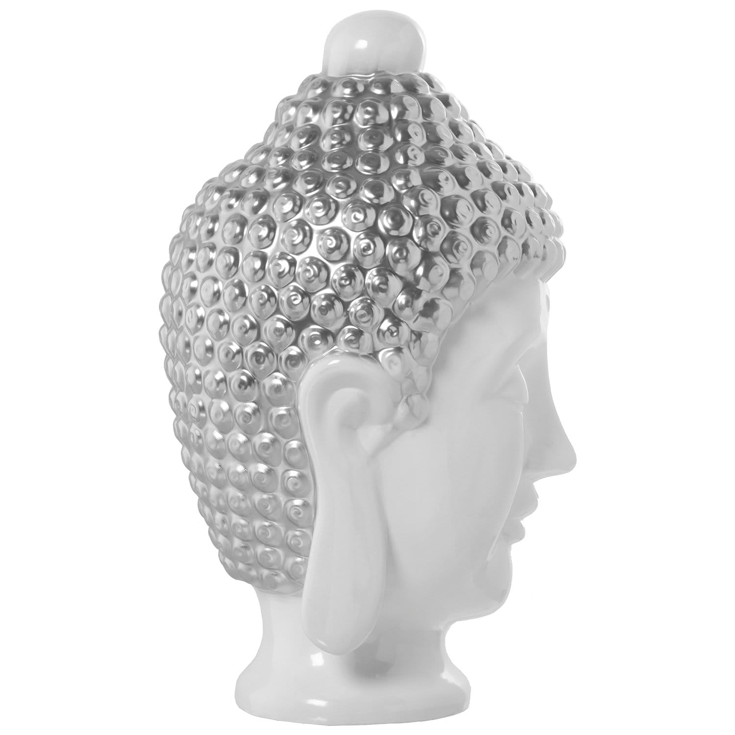 SAVANA CHIC Decorazione Testa di Buddha in Ceramica Bianca Argento 22x25x43 cm - Dolci pensieri gift