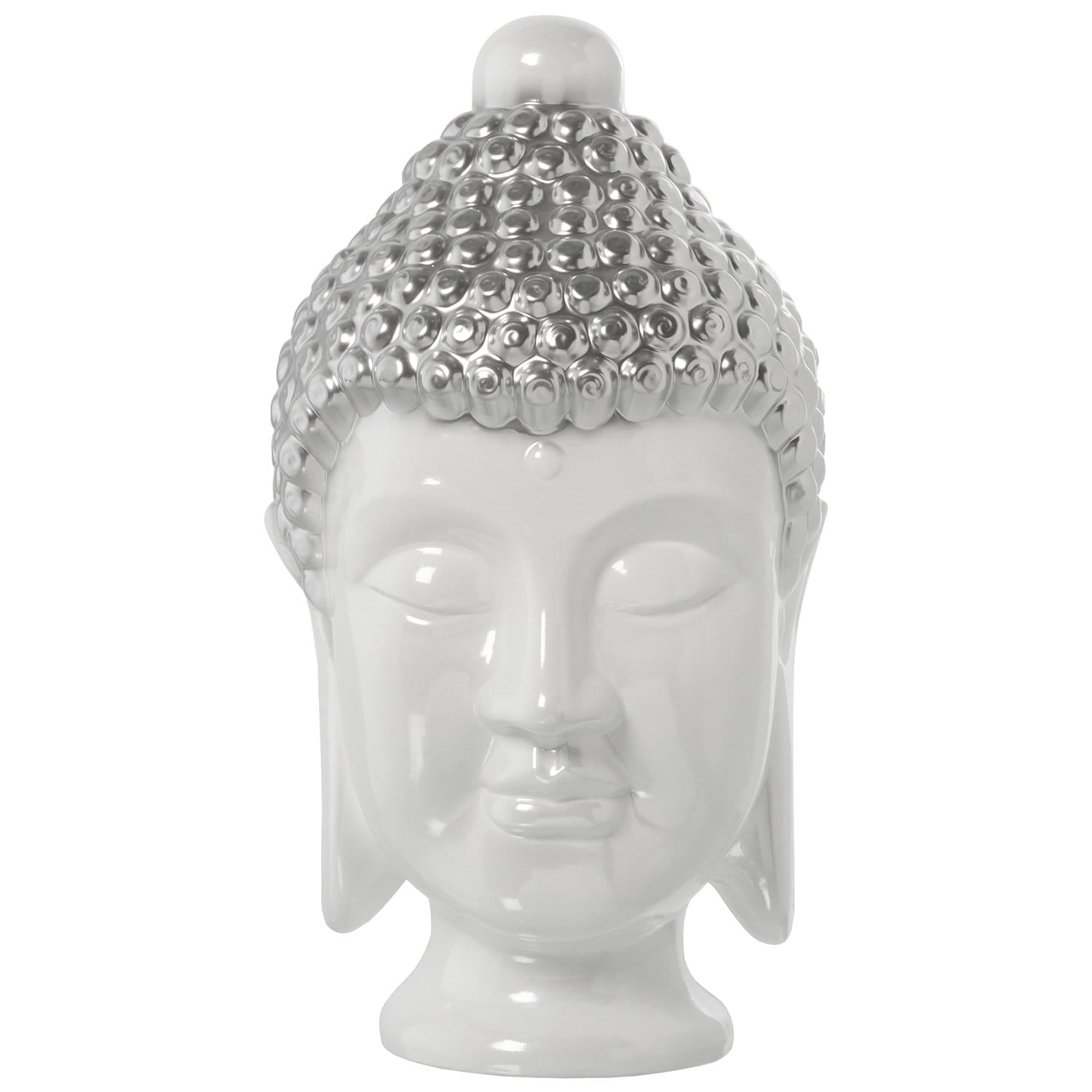 SAVANA CHIC Decorazione Testa di Buddha in Ceramica Bianca Argento 22x25x43 cm - Dolci pensieri gift