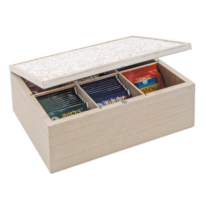 Scatola Porta Tea in Legno 6 Contenitori Porta Tea Tisane Infusi 24 cm - Dolci pensieri gift