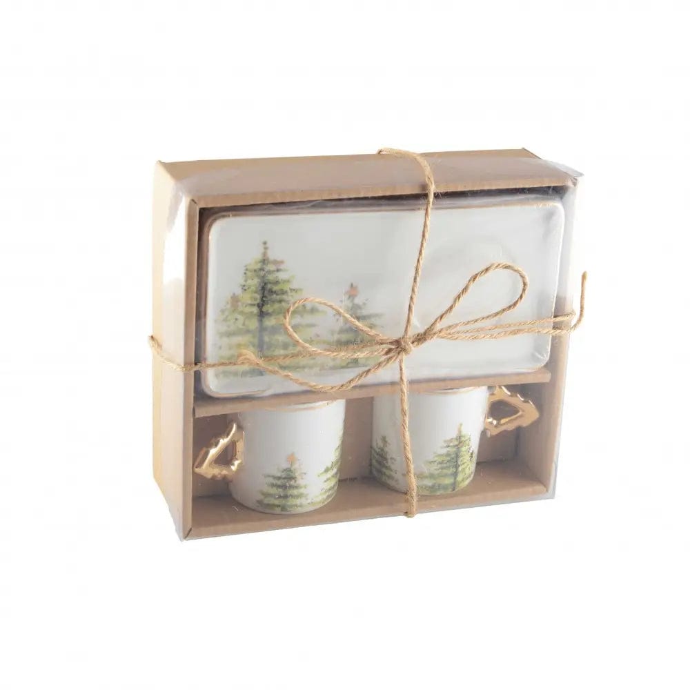 SET 2 TAZZE CONFEZIONE REGALO IN PORCELLANA DECORO ALBERO - Dolci pensieri gift