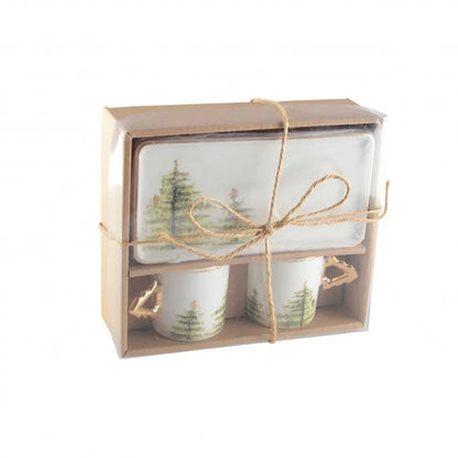SET 2 TAZZE CONFEZIONE REGALO IN PORCELLANA DECORO ALBERO - Dolci pensieri gift