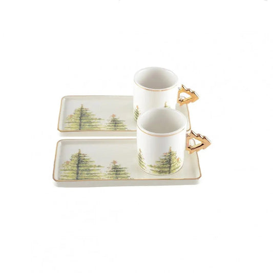 SET 2 TAZZE CONFEZIONE REGALO IN PORCELLANA DECORO ALBERO - Dolci pensieri gift