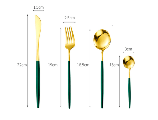 Set di stoviglie in acciaio inox, 24 pezzi, con ripiano portaoggetti. NERO - Dolci pensieri gift