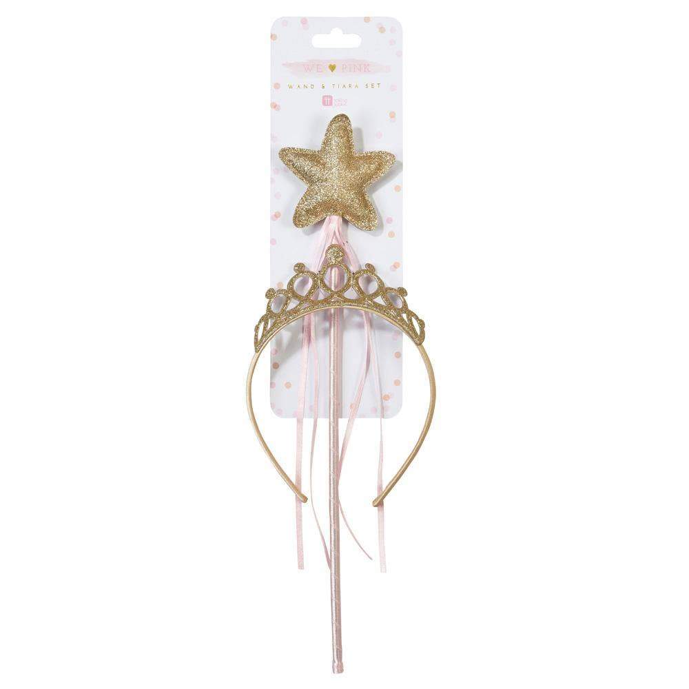 Set principessa bacchetta e corona rosa e oro, accessorio festa bambina - Dolci pensieri gift