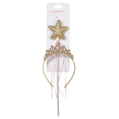 Set principessa bacchetta e corona rosa e oro, accessorio festa bambina - Dolci pensieri gift