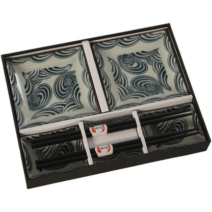 Set sushi per 2 persone in scatola regalo in porcellana Giapponese decorazione onde - Dolci pensieri gift
