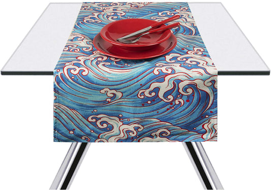 TOKYO Runner da Tavola in Cotone decoro onde colore blu,azzurro,bianco 45x140 cm - Dolci pensieri gift
