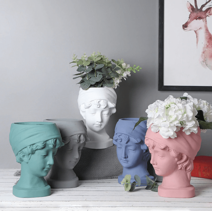 Vaso Donna in ceramica Porta Fiori 22 x 13 cm statua grigio tortora - Dolci pensieri gift