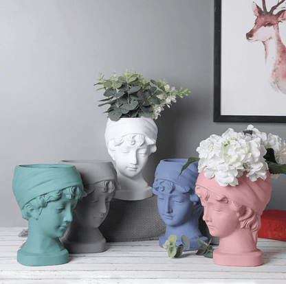 Vaso Donna in ceramica Porta Fiori 22 x 13 cm statua grigio tortora - Dolci pensieri gift