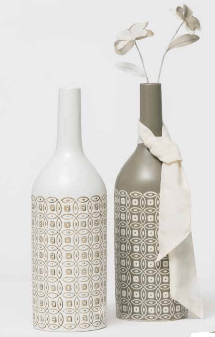 Vaso MIKONOS per Fiori Bottiglia in Ceramica Colore Grigio 35 cm - Dolci pensieri gift